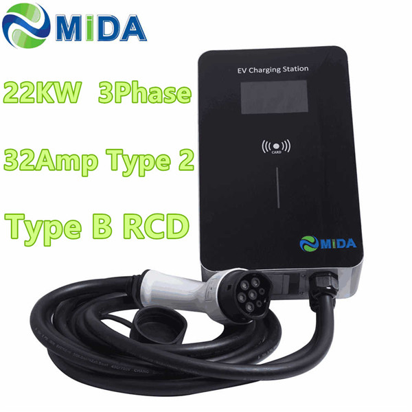 3 Phase 16Amp 11KW EV Charger Station EVSE Wallbox RFID Card With Type ...